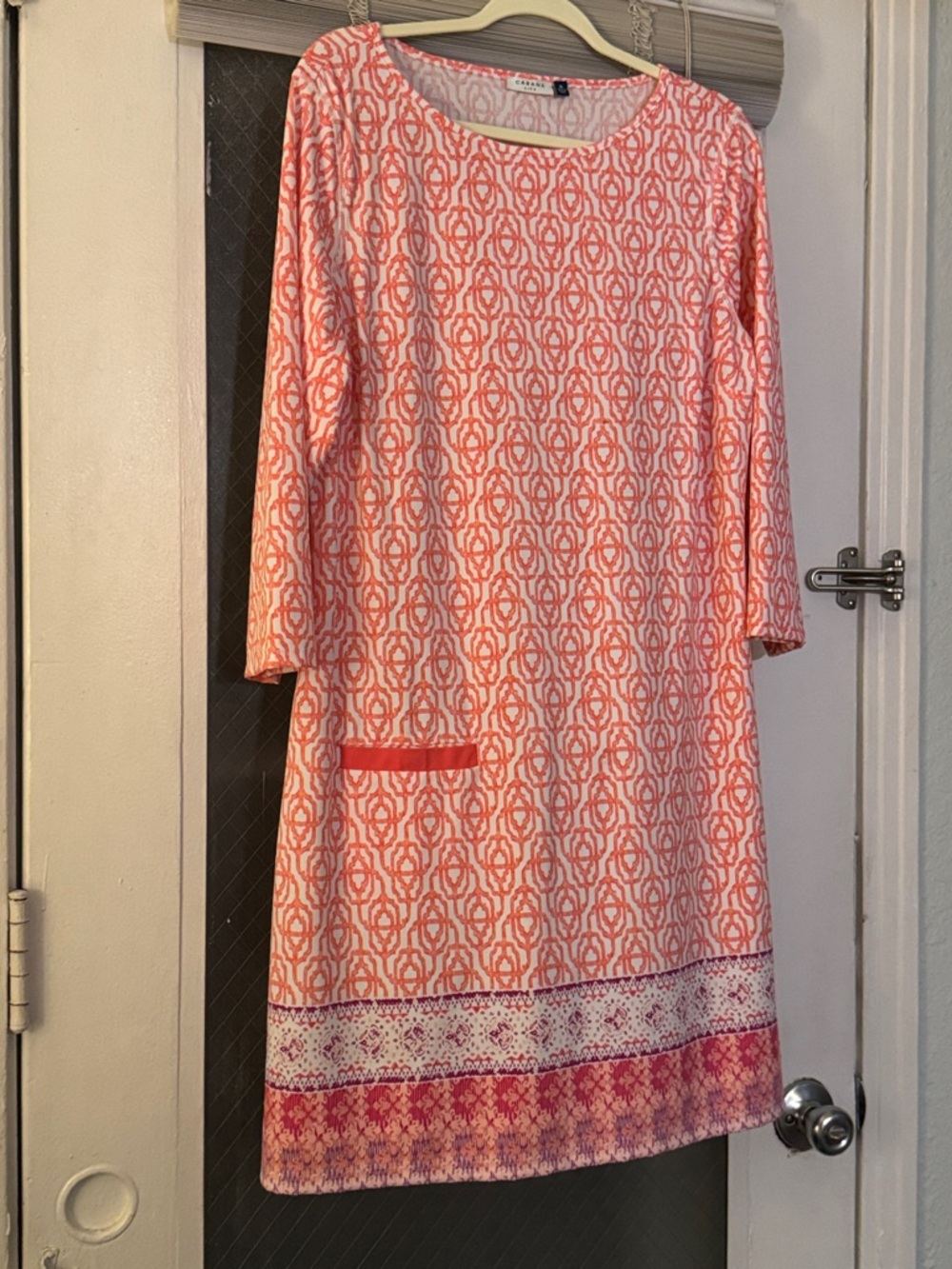 Cabana Life Coral and White Long-Sleeve Shift Dress UV protection Large